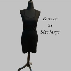 FOREVER 21 SIMPLE BLACK DRESS WITH CROSS STRAP BACK SIZE L